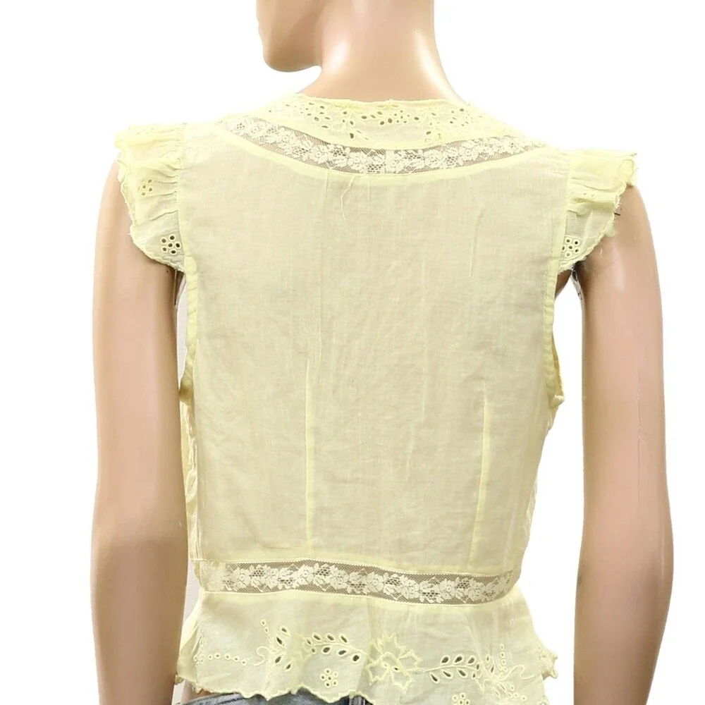 Free People Day Dreamer Top Eyelet Embroidered Ruffle Sleeveless Lace L 290153